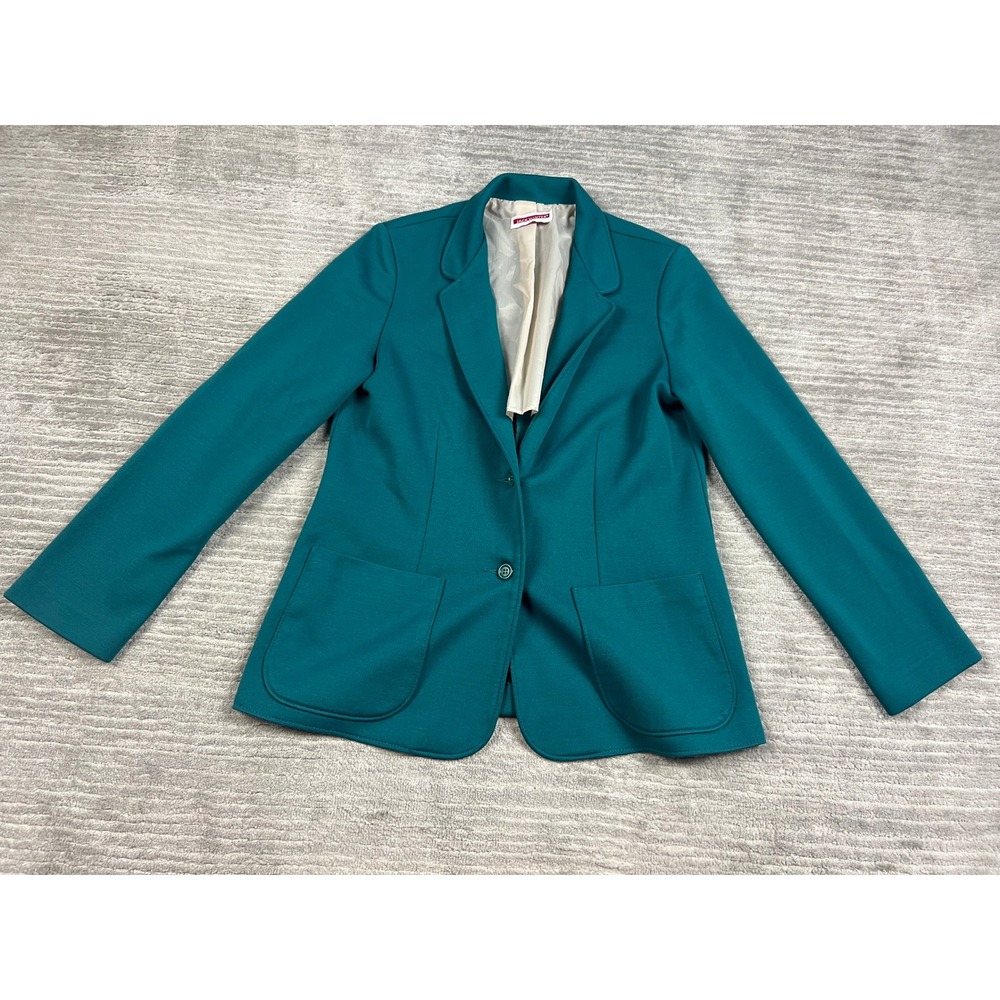 Jack Winter Blazer Womens 14 Teal Green Vintage Knit Two Button Patch Pocket